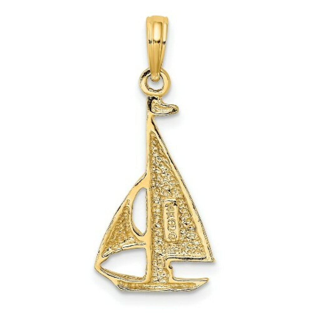 14K Yellow Gold 2-D & Polished Sailboat Charm Pendant