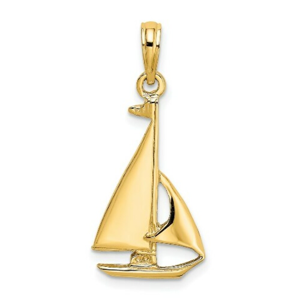 14K Yellow Gold 2-D & Polished Sailboat Charm Pendant