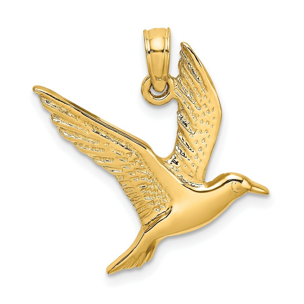 14K Yellow Gold Polished and 2-D Seagull Flying Charm Pendant