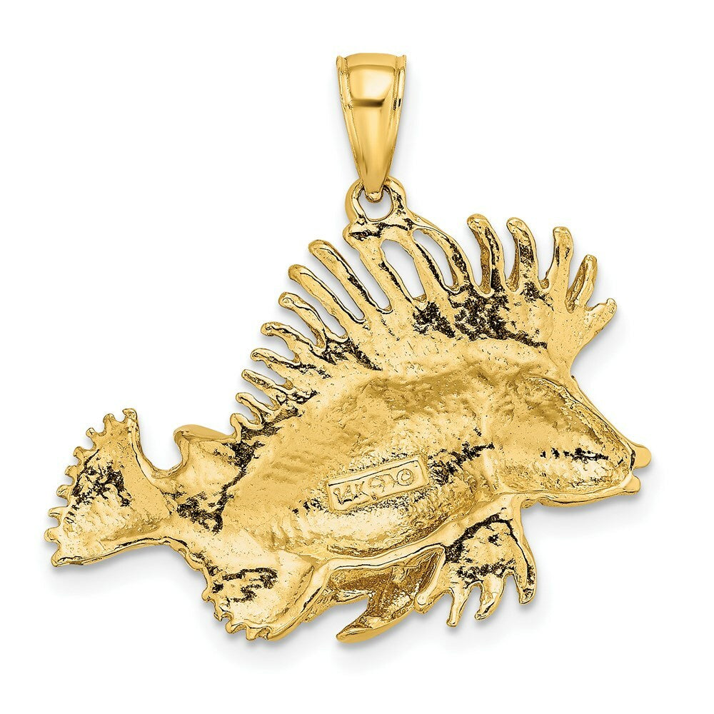 14K Yellow Gold 2-D Polished and Textured LION FISH Charm Pendant