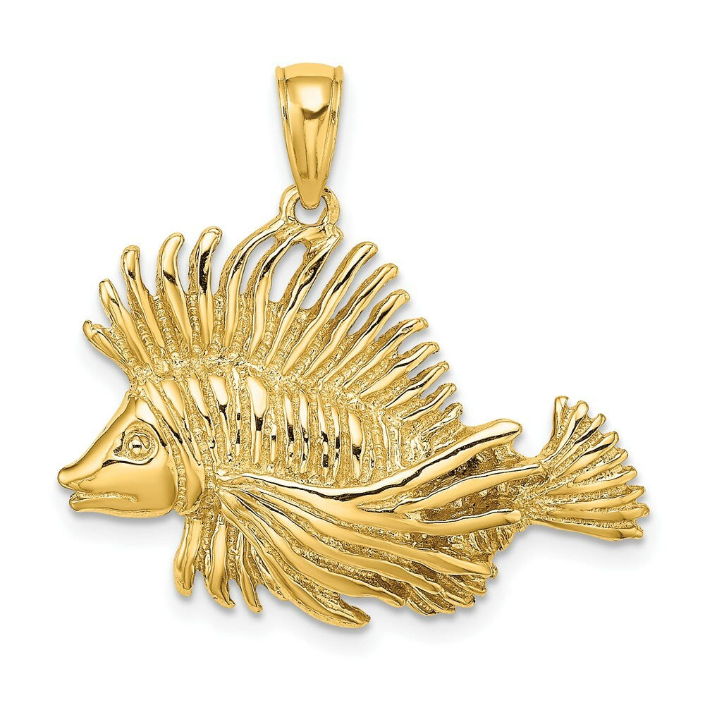 14K Yellow Gold 2-D Polished and Textured LION FISH Charm Pendant