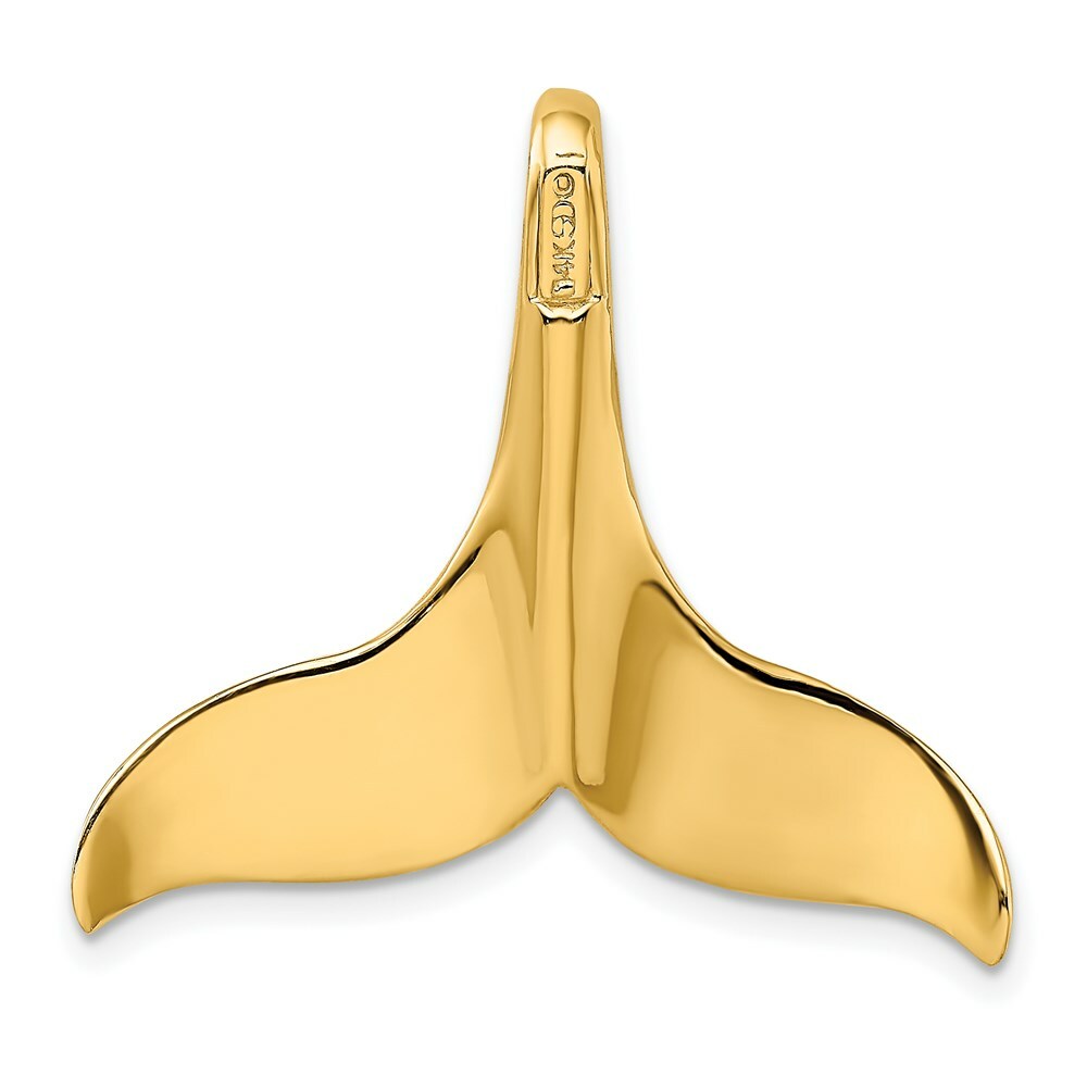14K Yellow Gold 3-D Polished With Hidden Bail WHALE TAIL Charm Pendant