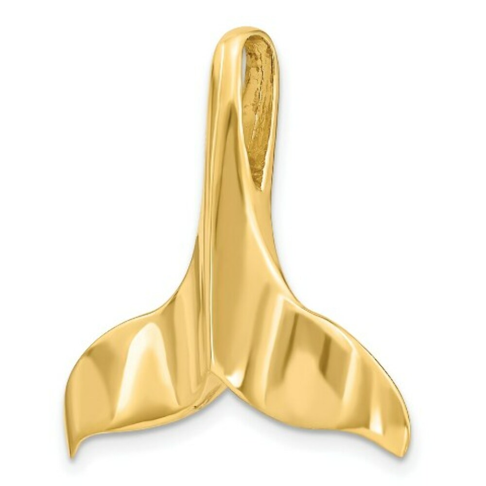 14K Yellow Gold 3-D Polished With Hidden Bail WHALE TAIL Charm Pendant