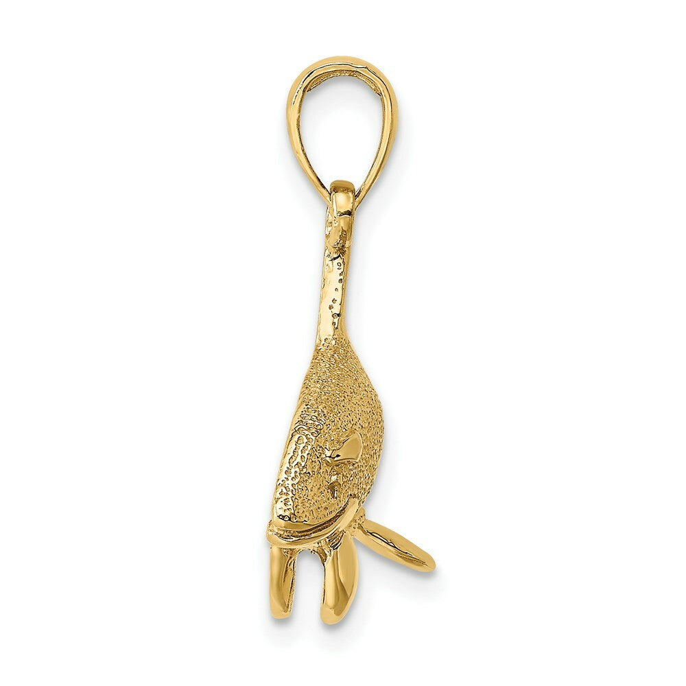 14K Yellow Gold 2-D Textured Killer Whale Charm Pendant