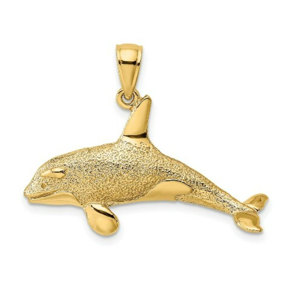 14K Yellow Gold 2-D Textured Killer Whale Charm Pendant