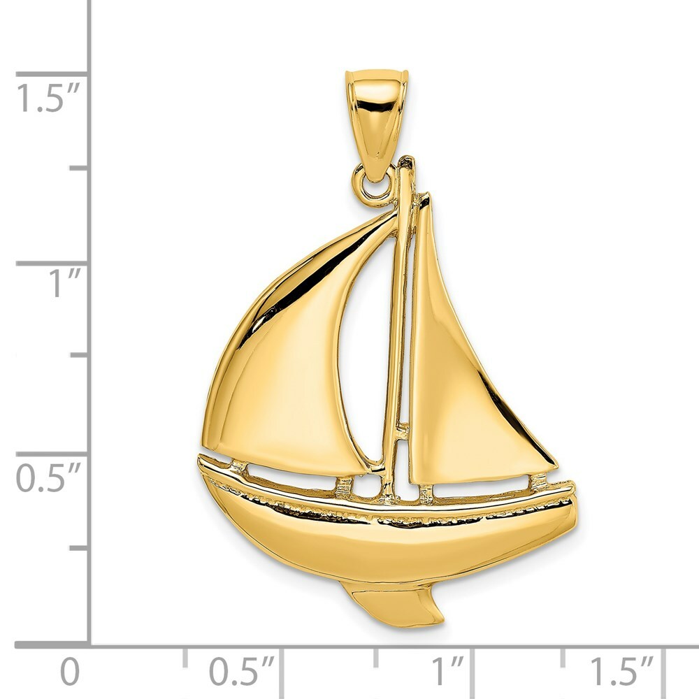 14K Yellow Gold 2-D & Polished Sailboat Charm Pendant