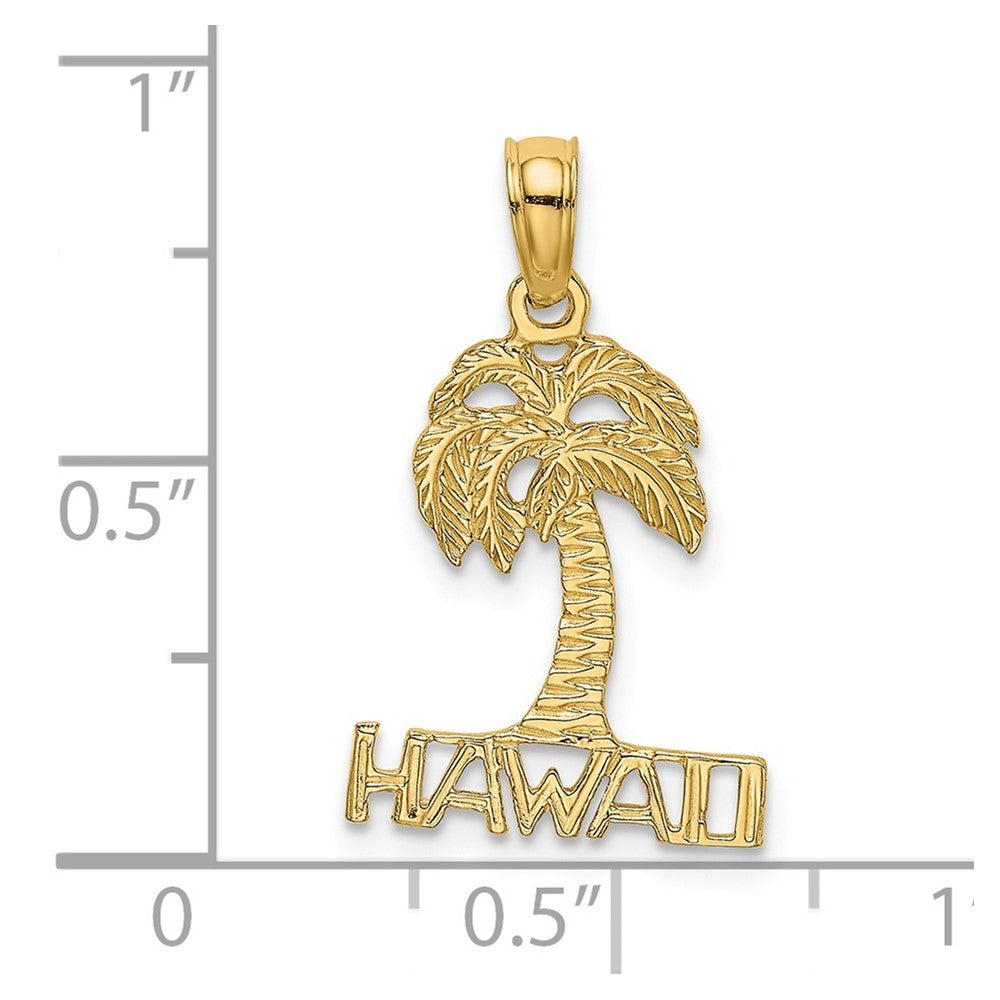14K Yellow Gold HAWAII Under Palm Tree Charm Pendant