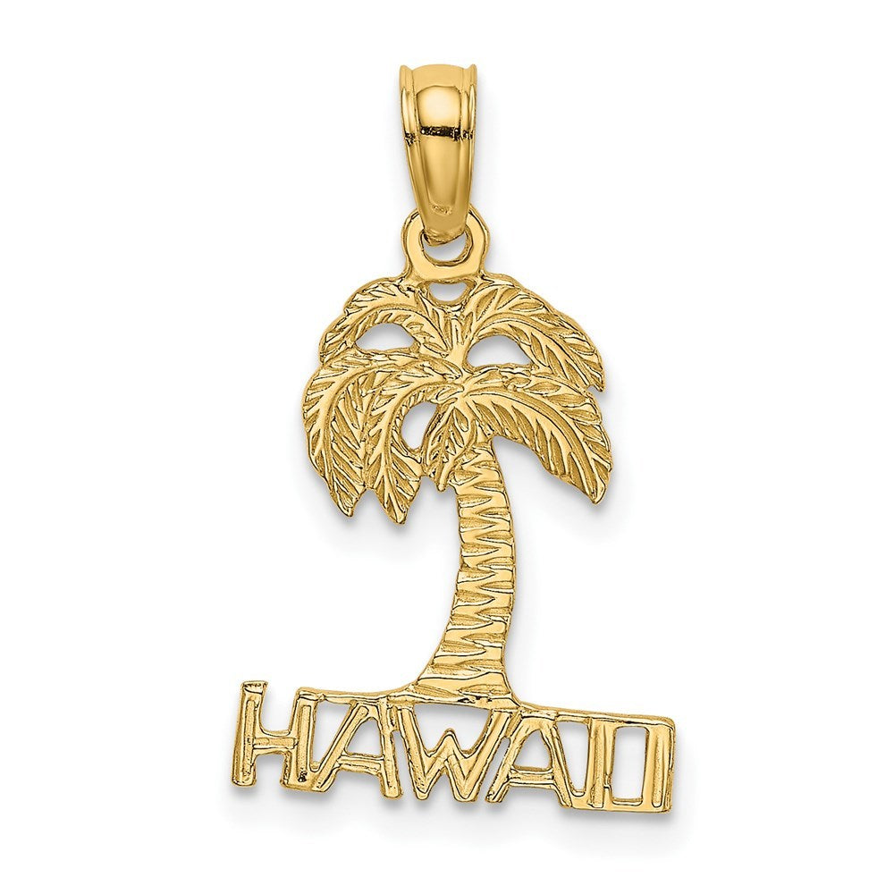 14K Yellow Gold HAWAII Under Palm Tree Charm Pendant