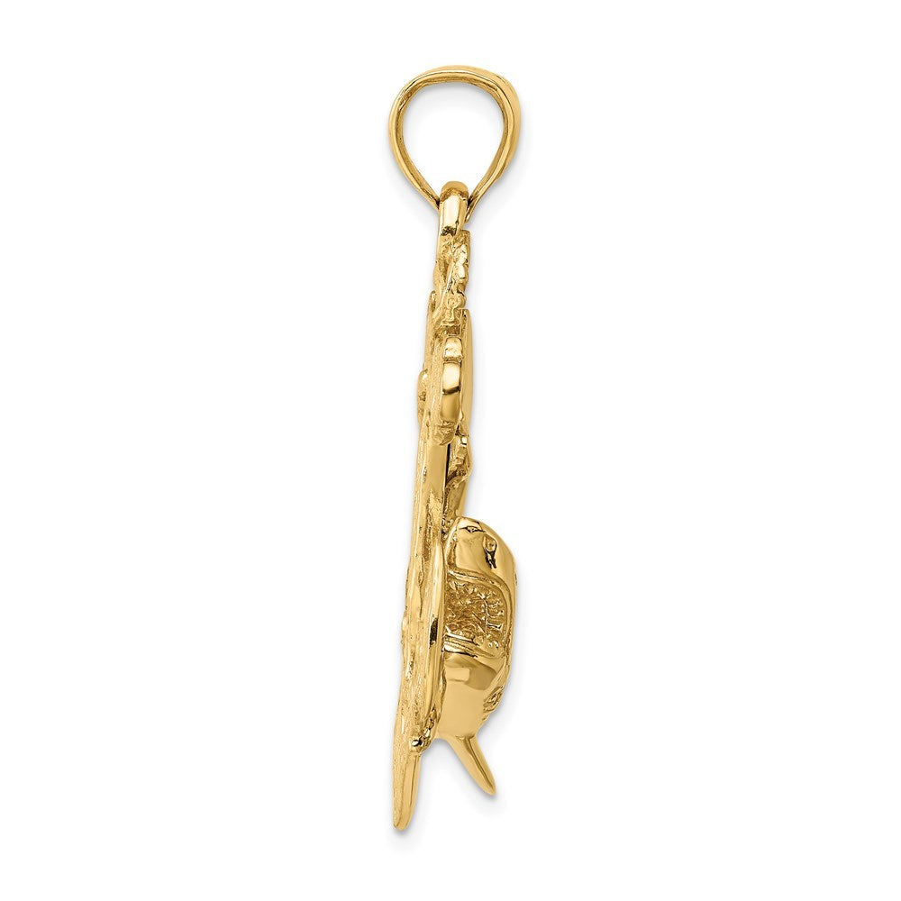 14K Yellow Gold 2-D Anchor With Shark Charm Pendant