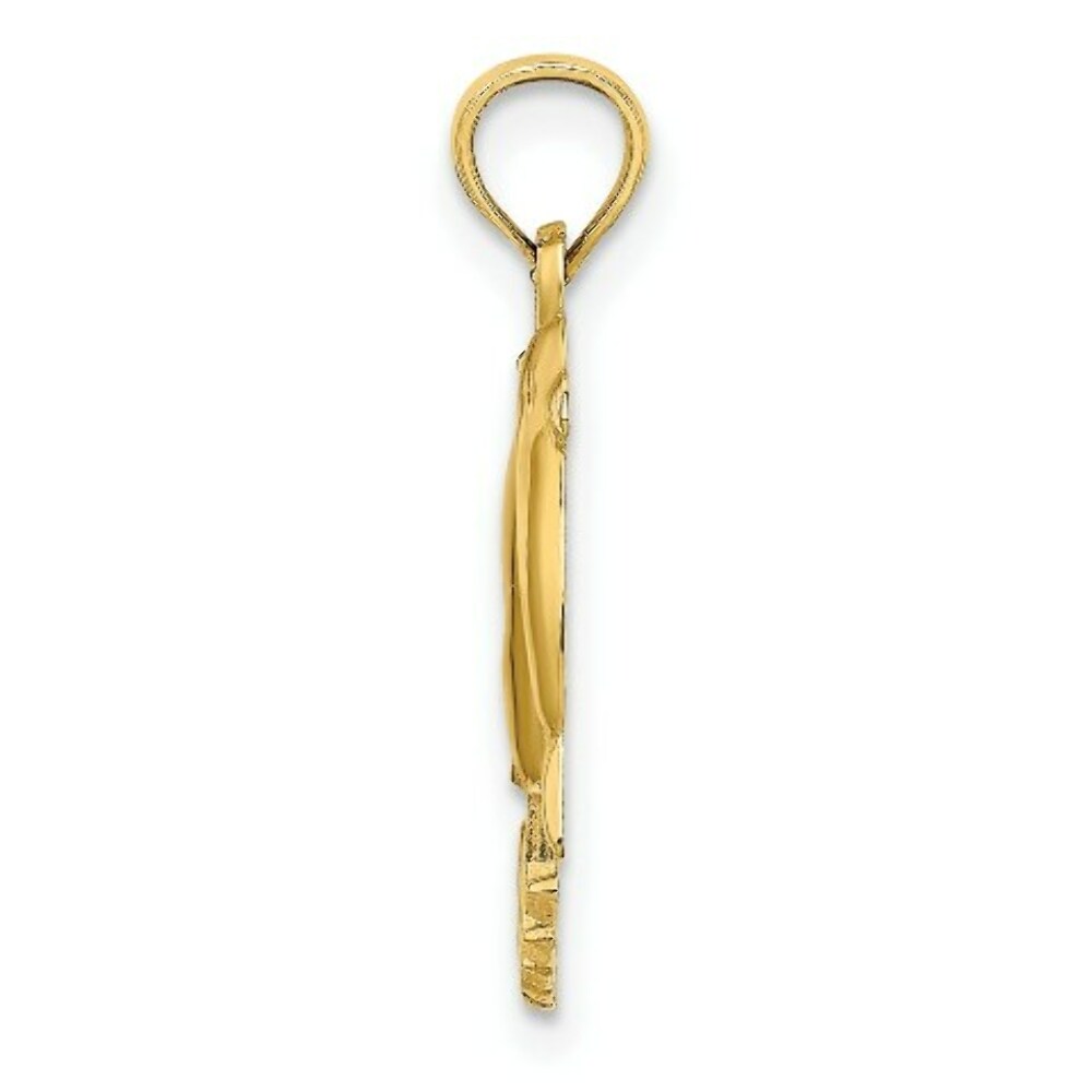 14K Yellow Gold 2-D Polished OCEAN CITY With Jumping Dolphins Charm Pendant