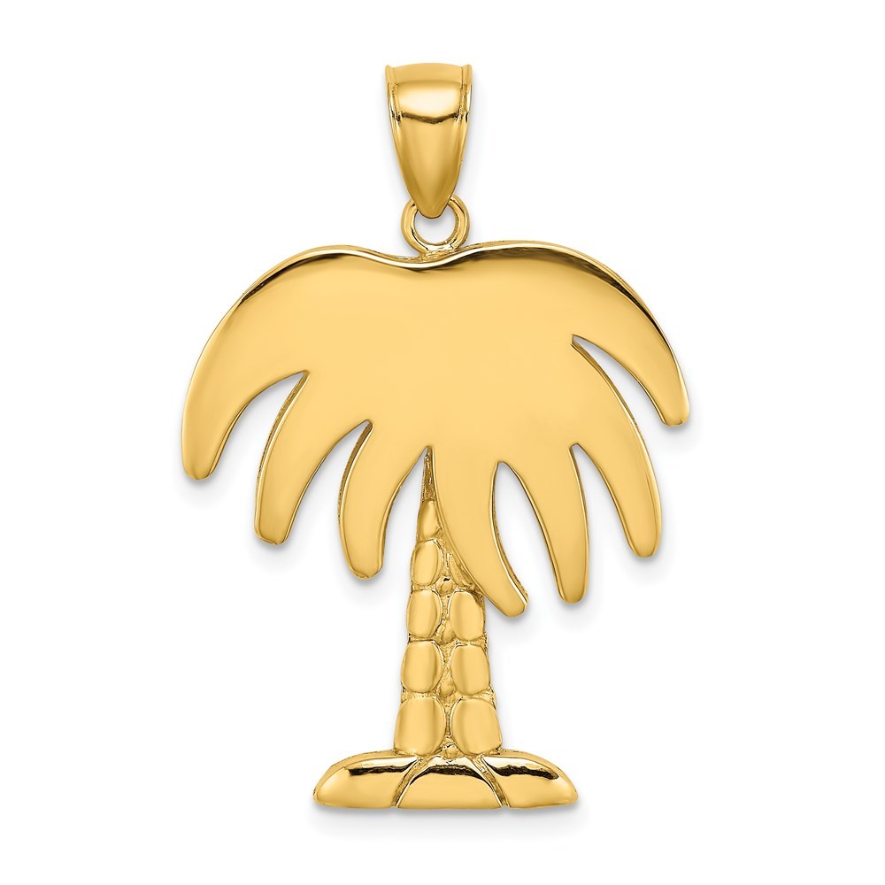 14K Yellow Gold Large Charleston Palm Tree Charm Pendant