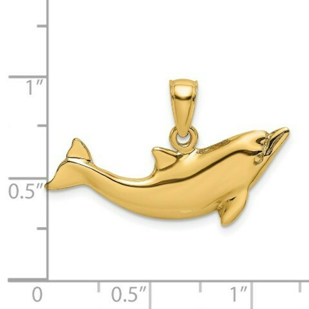 14K Yellow Gold 2-D Polished Dolphin Charm Pendant