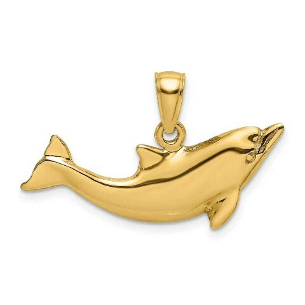 14K Yellow Gold 2-D Polished Dolphin Charm Pendant