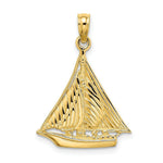 Load image into Gallery viewer, 14K Yellow Gold Polished and Textured Sailboat Charm Pendant
