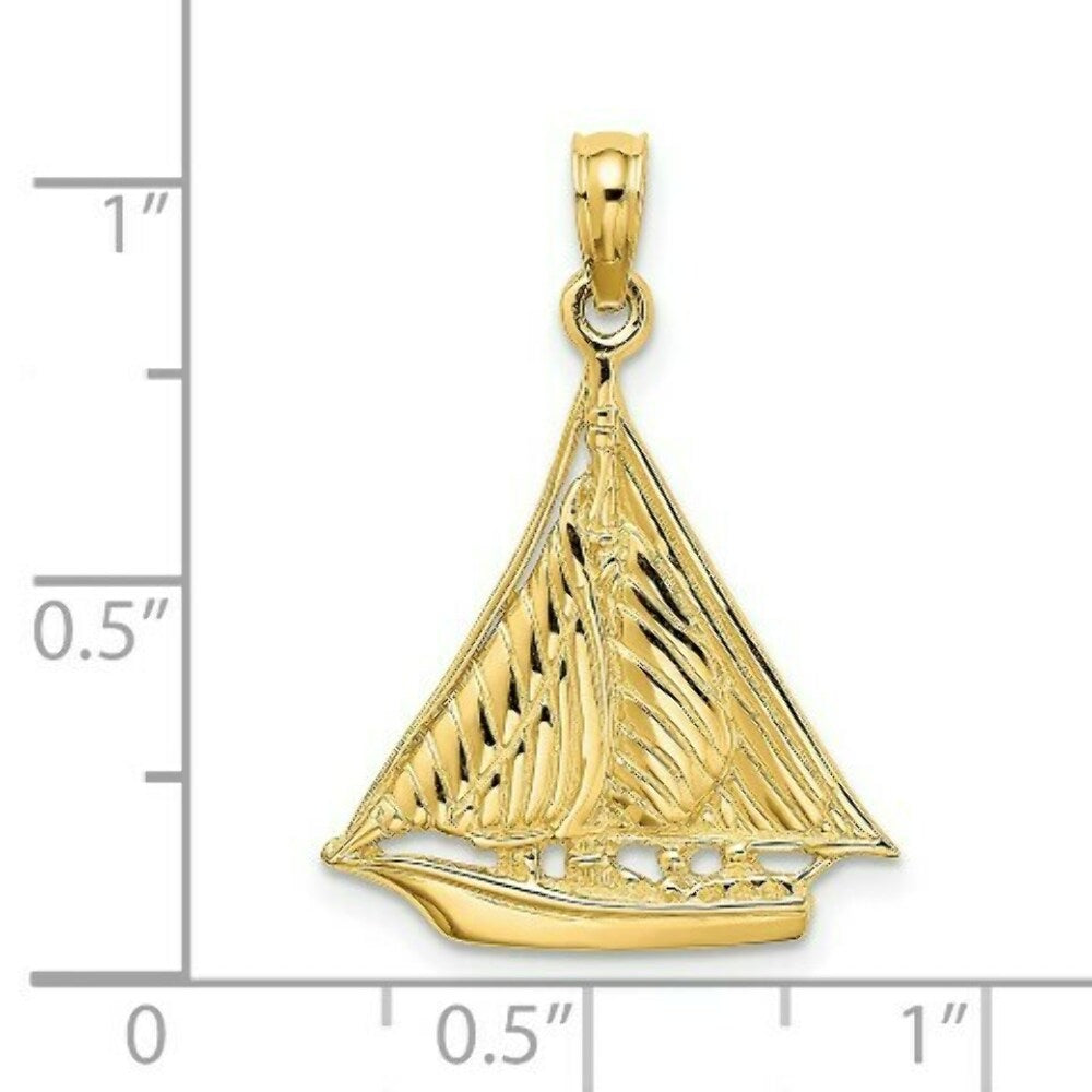 14K Yellow Gold Polished and Textured Sailboat Charm Pendant