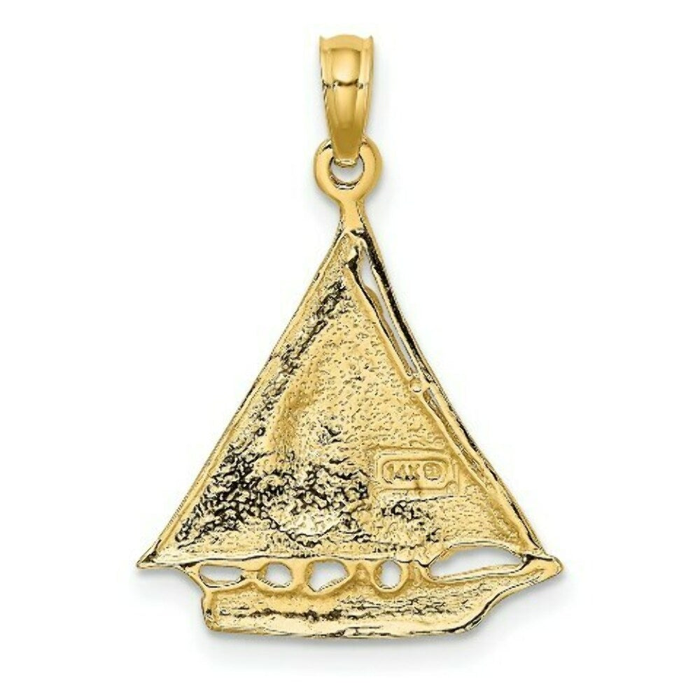 14K Yellow Gold Polished and Textured Sailboat Charm Pendant