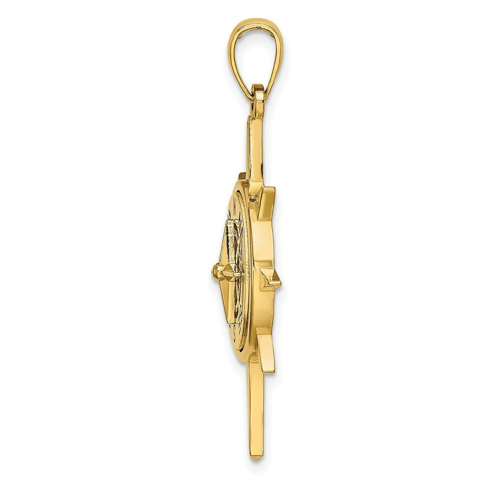 14K Yellow Gold Star Frame With Nautical Compass Center Charm Pendant