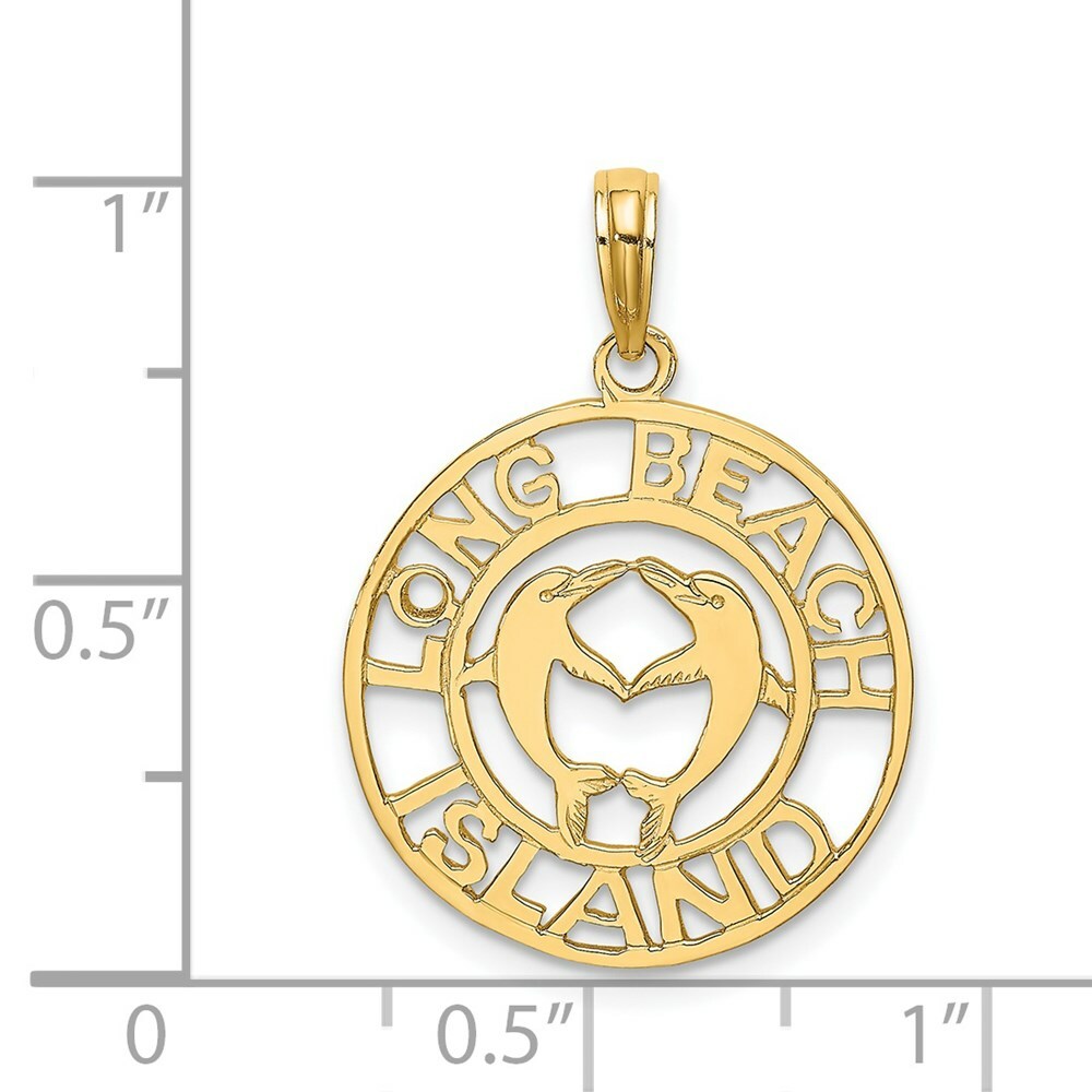 14K Yellow Gold LONG BEACH ISLAND With Dolphins Charm Pendant
