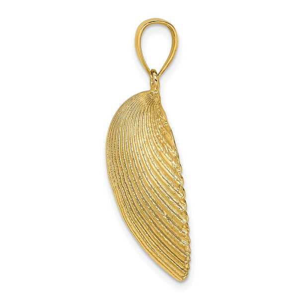 14K Yellow Gold 2-D Textured Scallop Shell Charm Pendant