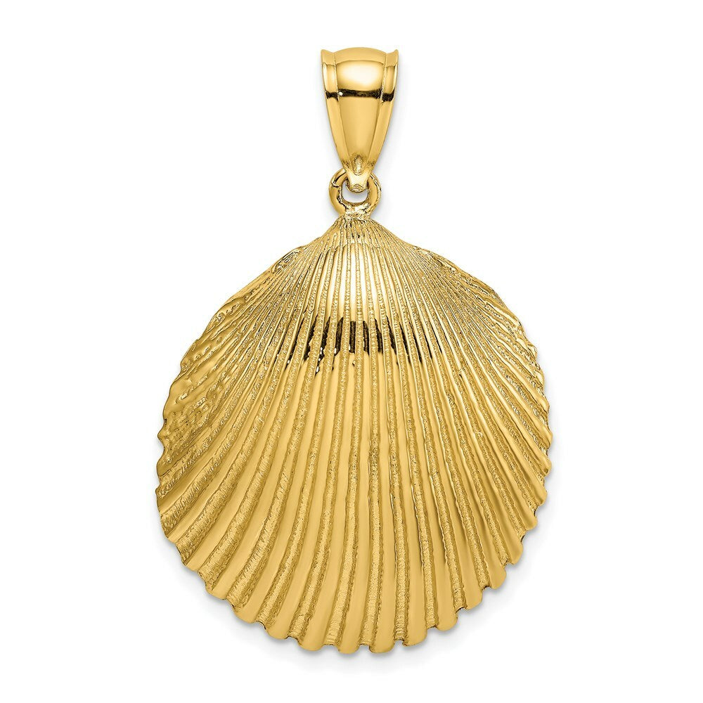 14K Yellow Gold 2-D Textured Scallop Shell Charm Pendant