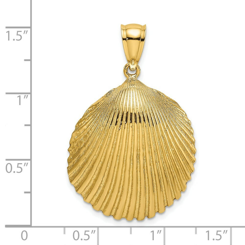 14K Yellow Gold 2-D Textured Scallop Shell Charm Pendant