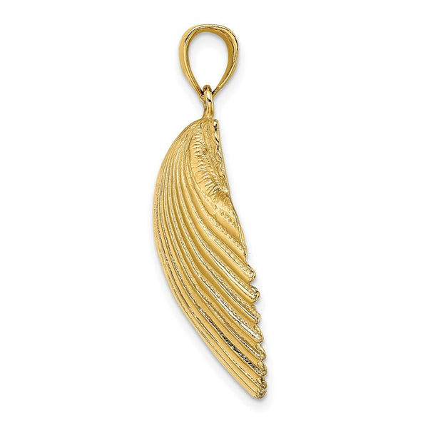 14K Yellow Gold 3-D Textured Scallop Shell Charm Pendant