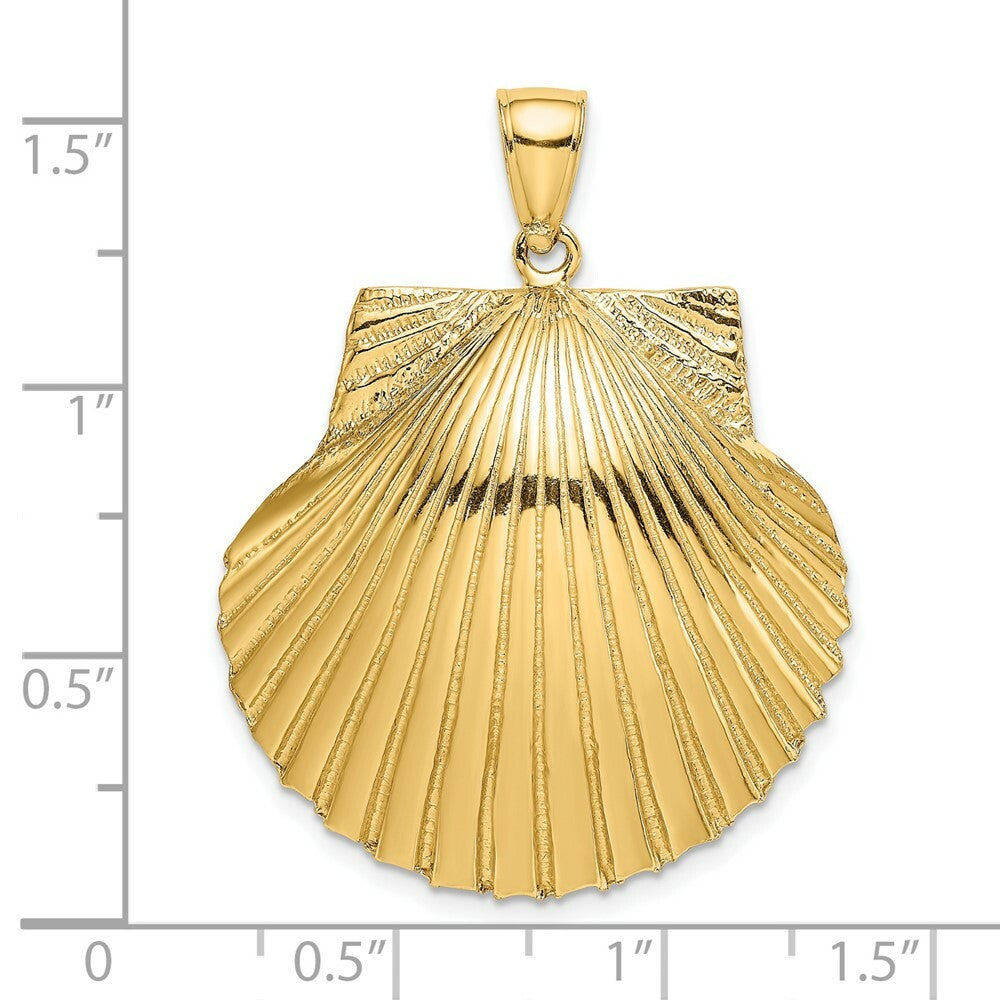 14K Yellow Gold 3-D Textured Scallop Shell Charm Pendant