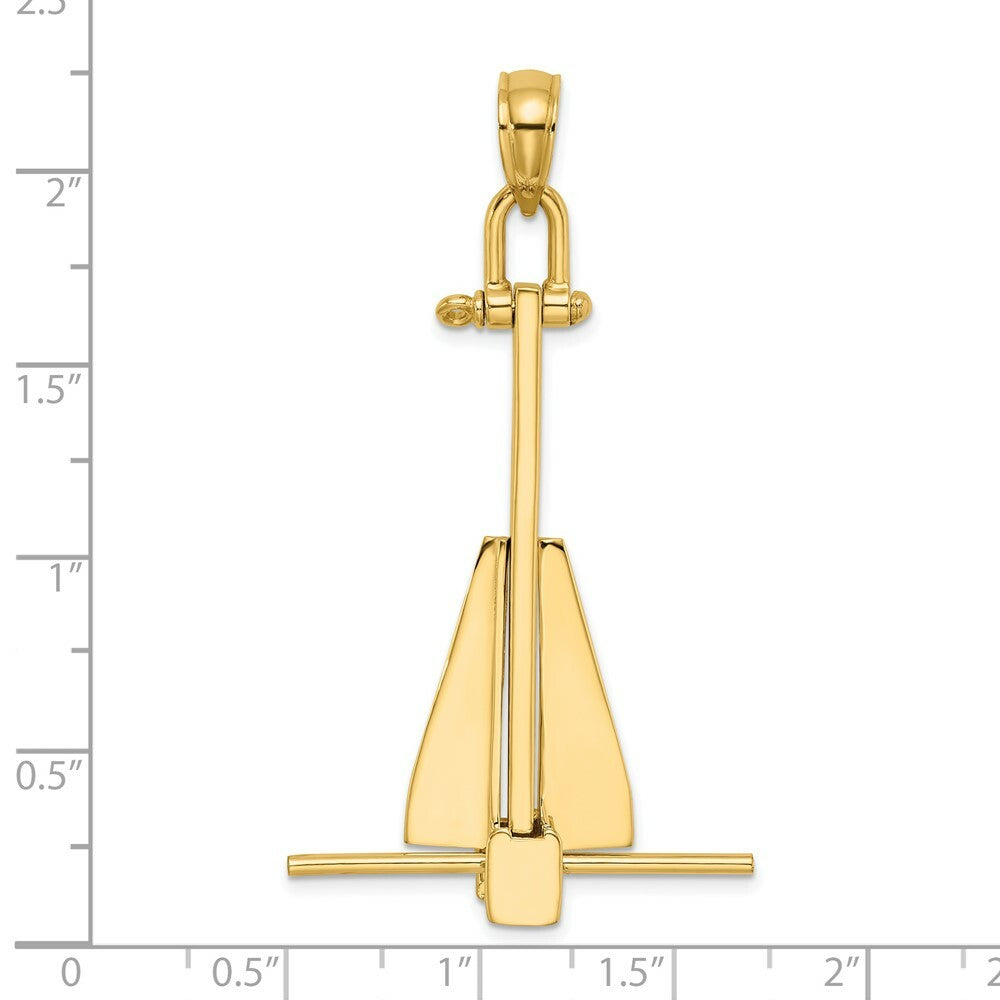 14K Yellow Gold 3-D Moveable Danforth Anchor Charm Pendant