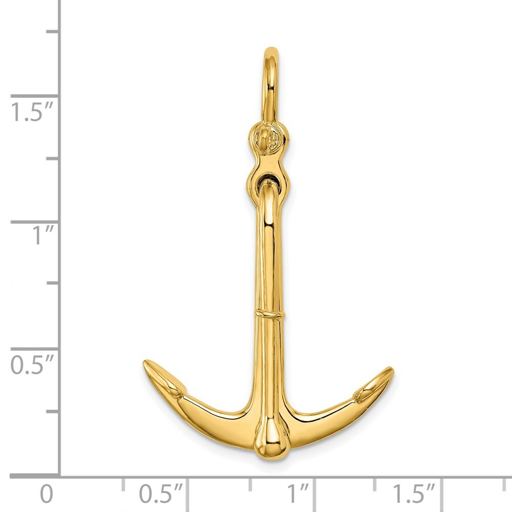 14K Yellow Gold 3-D Polished Anchor 2 Piece & Moveable Charm Pendant