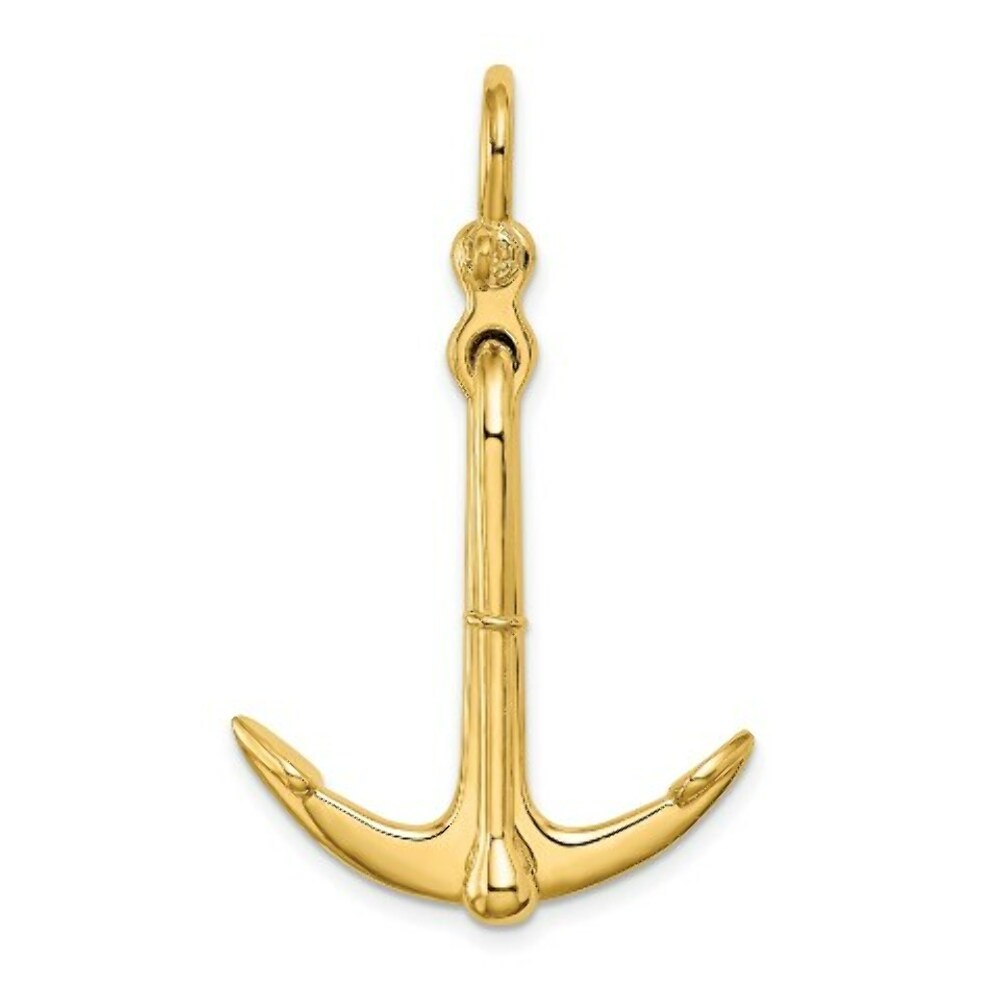 14K Yellow Gold 3-D Polished Anchor 2 Piece & Moveable Charm Pendant