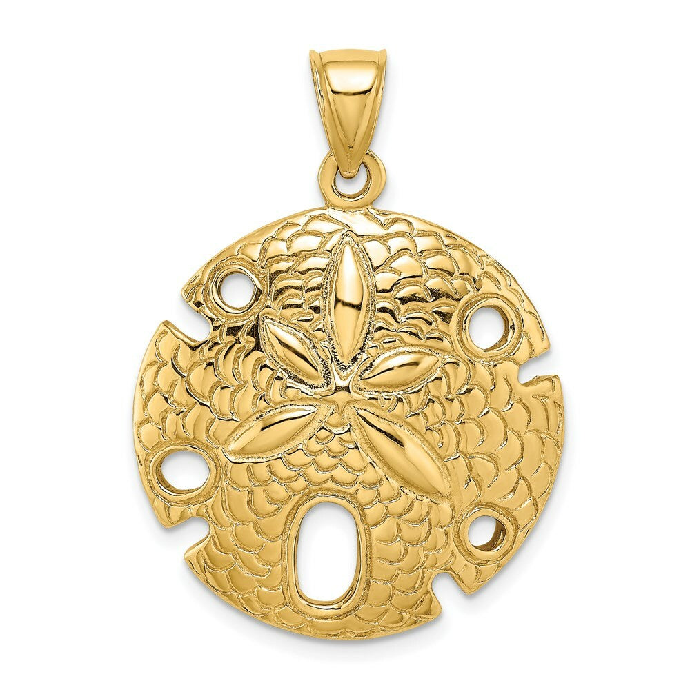 14K Yellow Gold 2-D Polished and Textured Large Sand Dallar Charm Pendant