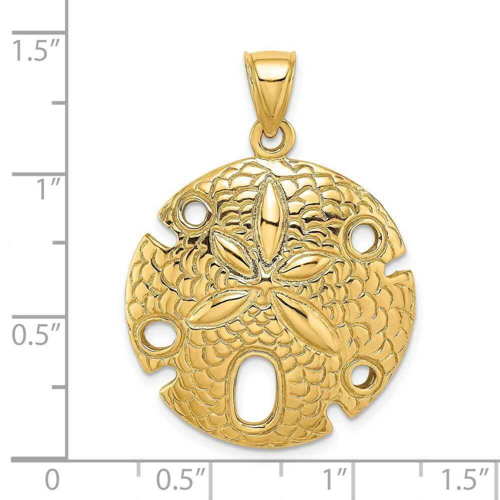 14K Yellow Gold 2-D Polished and Textured Large Sand Dallar Charm Pendant