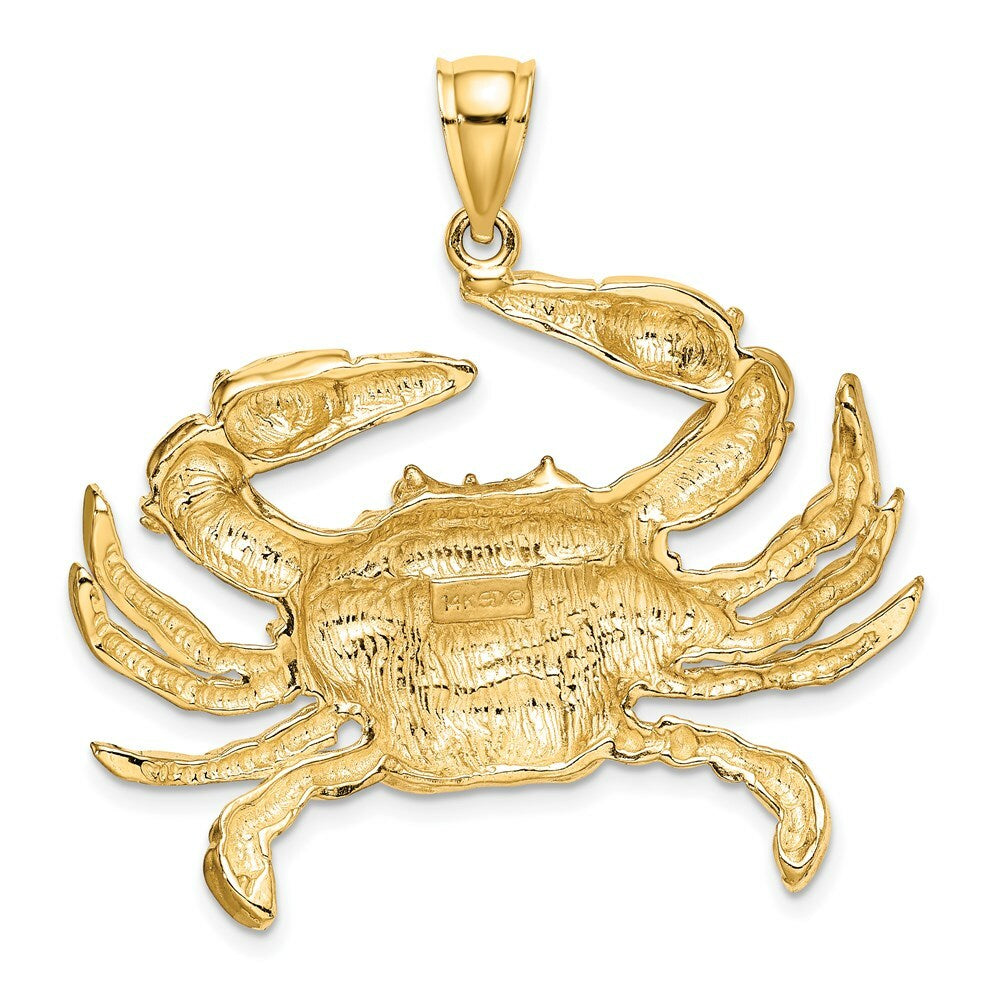 14K Yellow Gold 2-D Blue Crab Charm Pendant