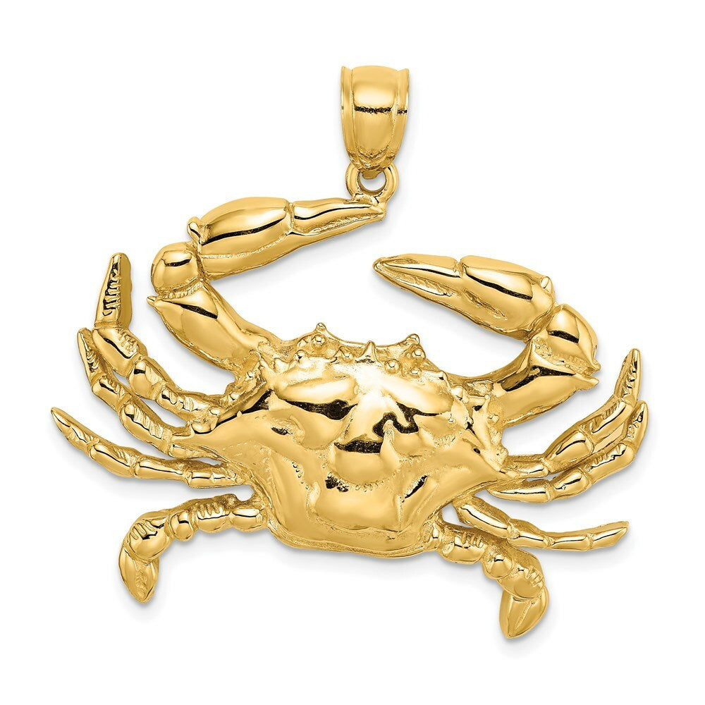 14K Yellow Gold 2-D Blue Crab Charm Pendant