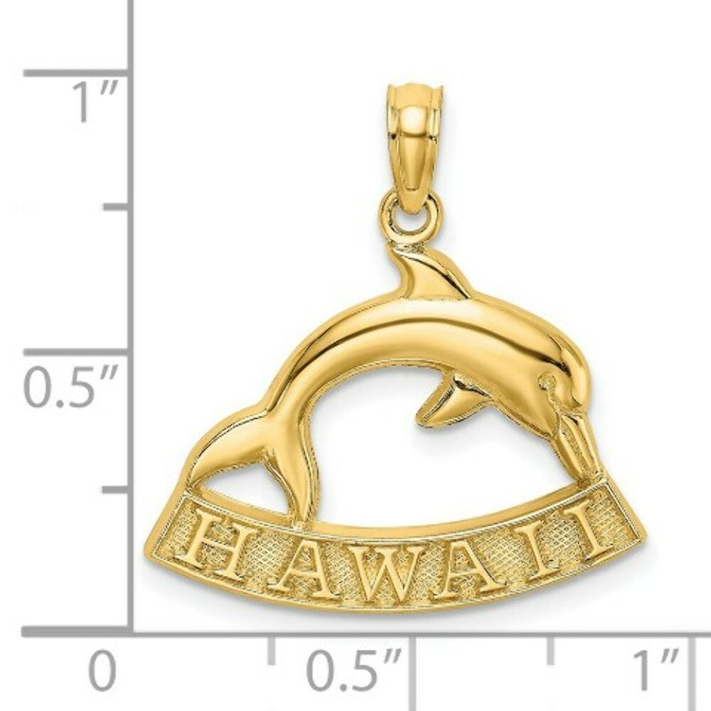 14K Yellow Gold 2-D HAWAII Under Dolphin Charm Pendant