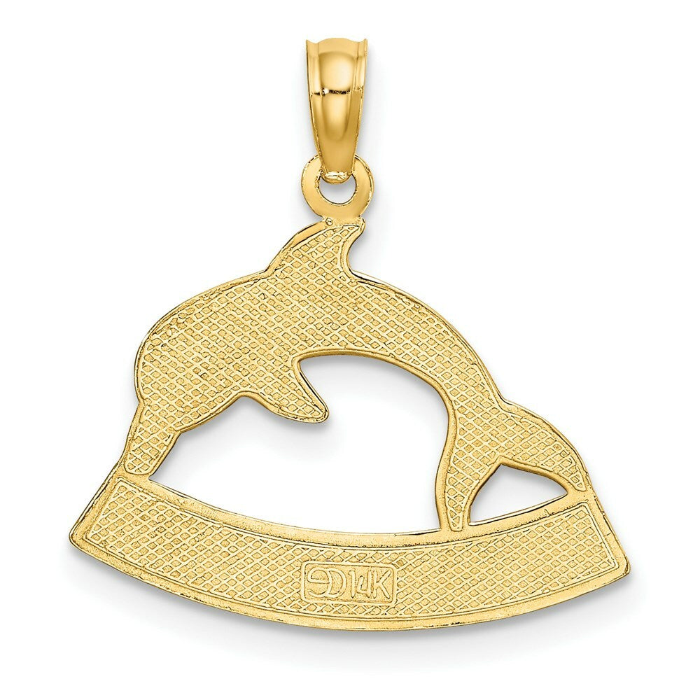 14K Yellow Gold 2-D HAWAII Under Dolphin Charm Pendant