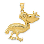 Load image into Gallery viewer, 14K Yellow Gold 2-D Pelican With Fish In Mouth Charm Pendant
