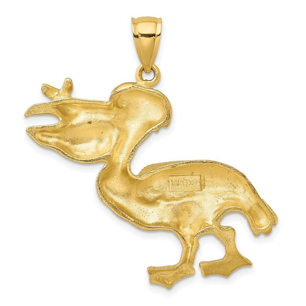 14K Yellow Gold 2-D Pelican With Fish In Mouth Charm Pendant
