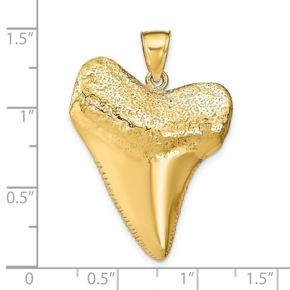 14K Yellow Gold Solid Polished 3-Dimensional Shark Tooth Pendant