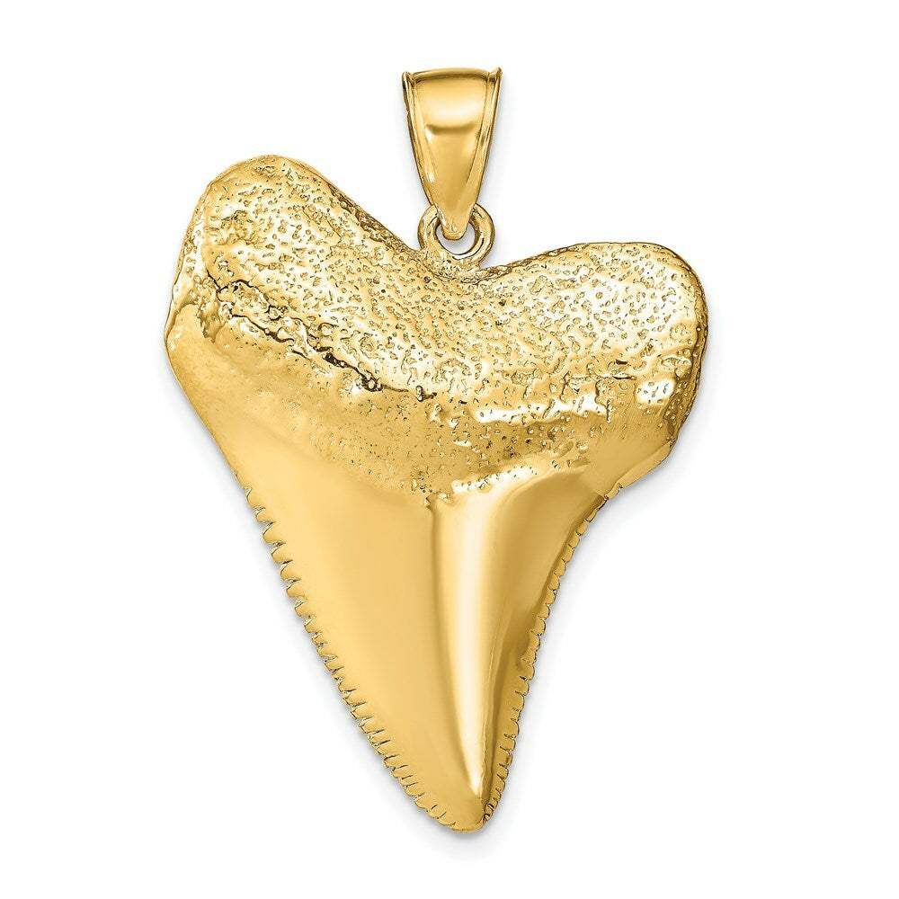 14K Yellow Gold Solid Polished 3-Dimensional Shark Tooth Pendant