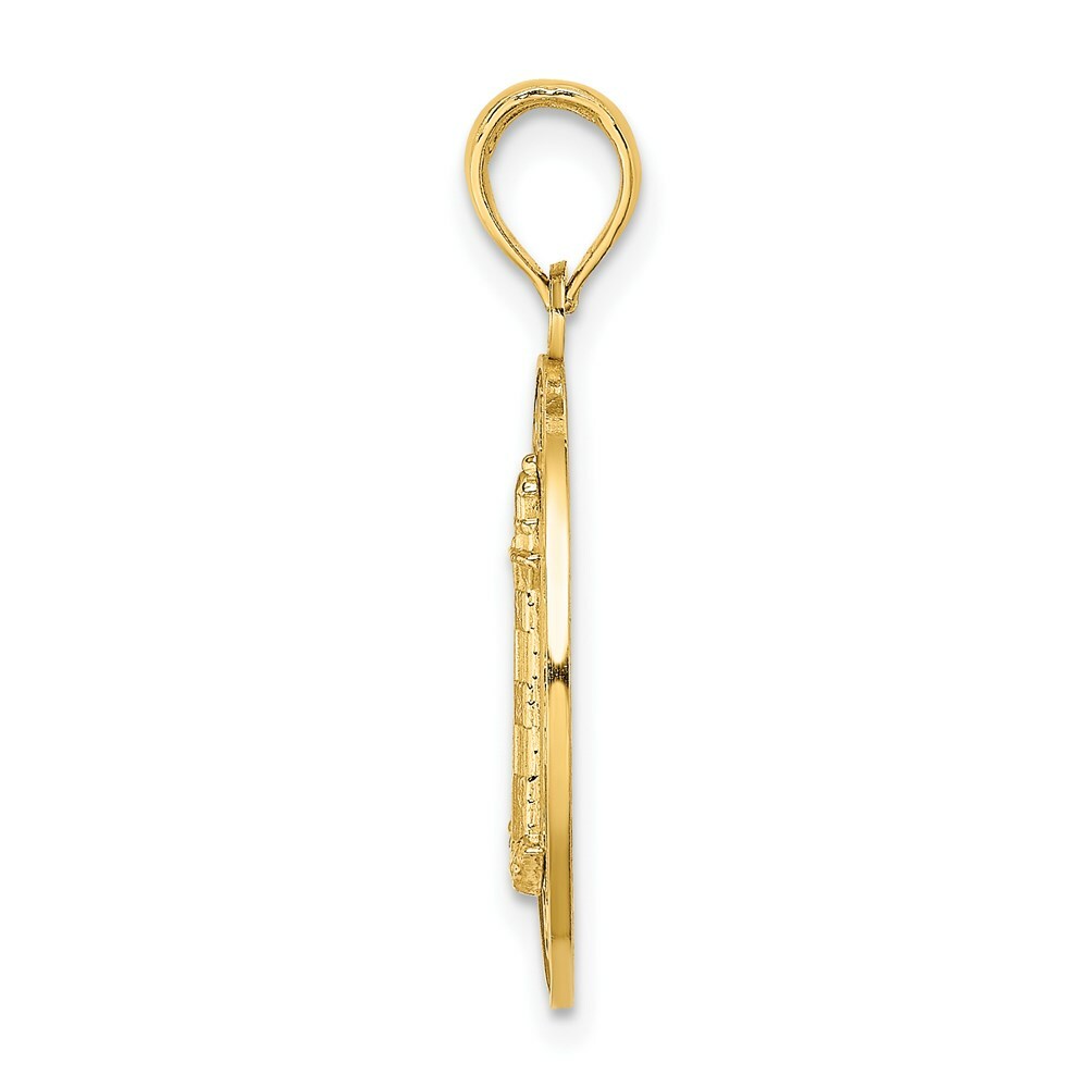 14K Yellow Gold HILTON Head Round Frame With Lighthouse Charm Pendant