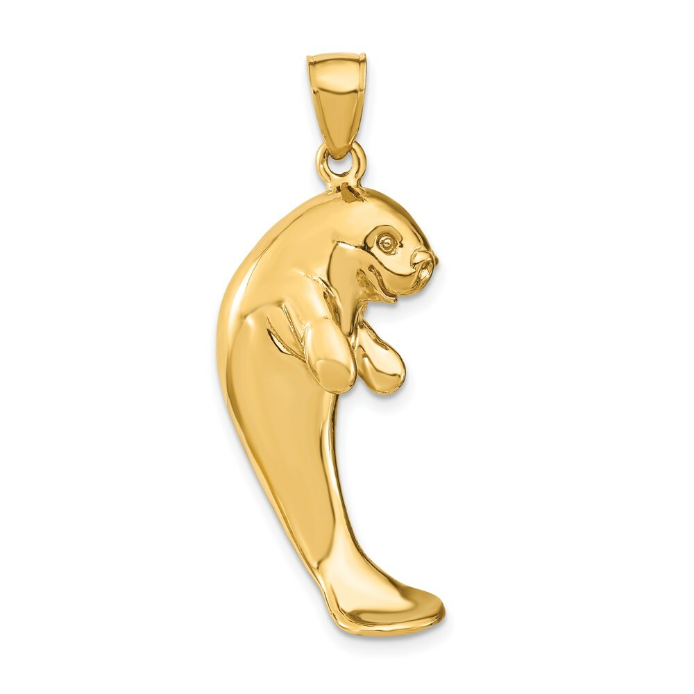 14K Yellow Gold 2-D & Polished Single Manatee Charm Pendant