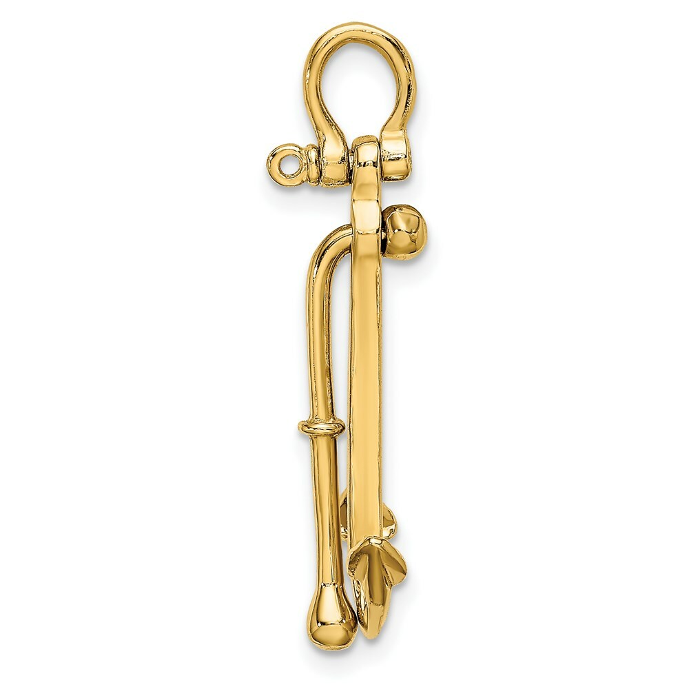 14K Yellow Gold 3-D Polished Anchor 2 Piece & Moveable Charm Pendant