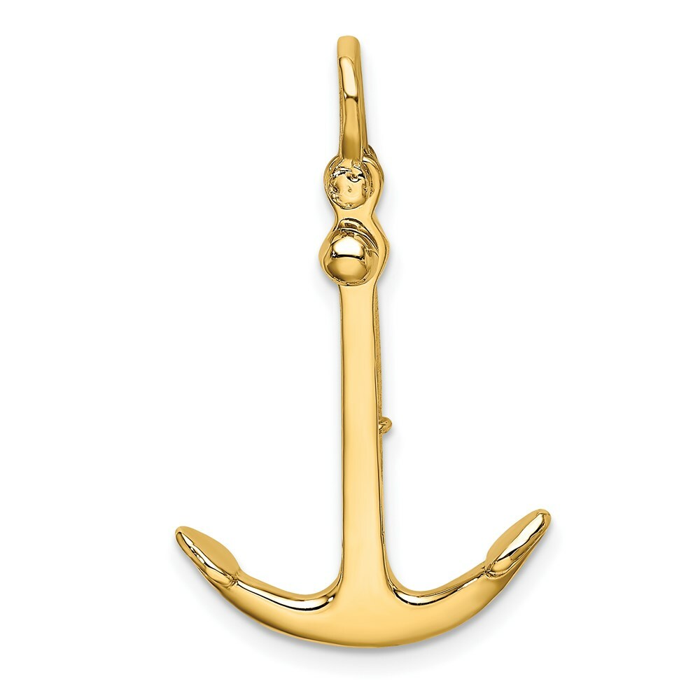 14K Yellow Gold 3-D Polished Anchor 2 Piece & Moveable Charm Pendant