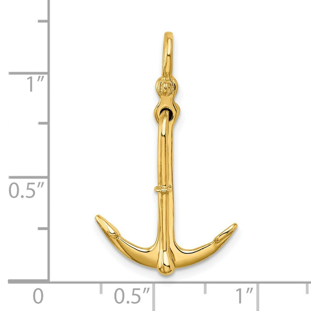 14K Yellow Gold 3-D Polished Anchor 2 Piece & Moveable Charm Pendant