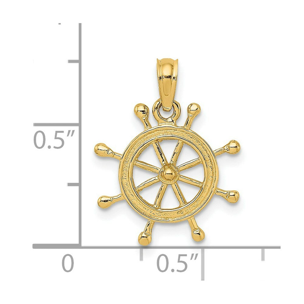14K Yellow Gold 2-D Ship Wheel Charm Pendant
