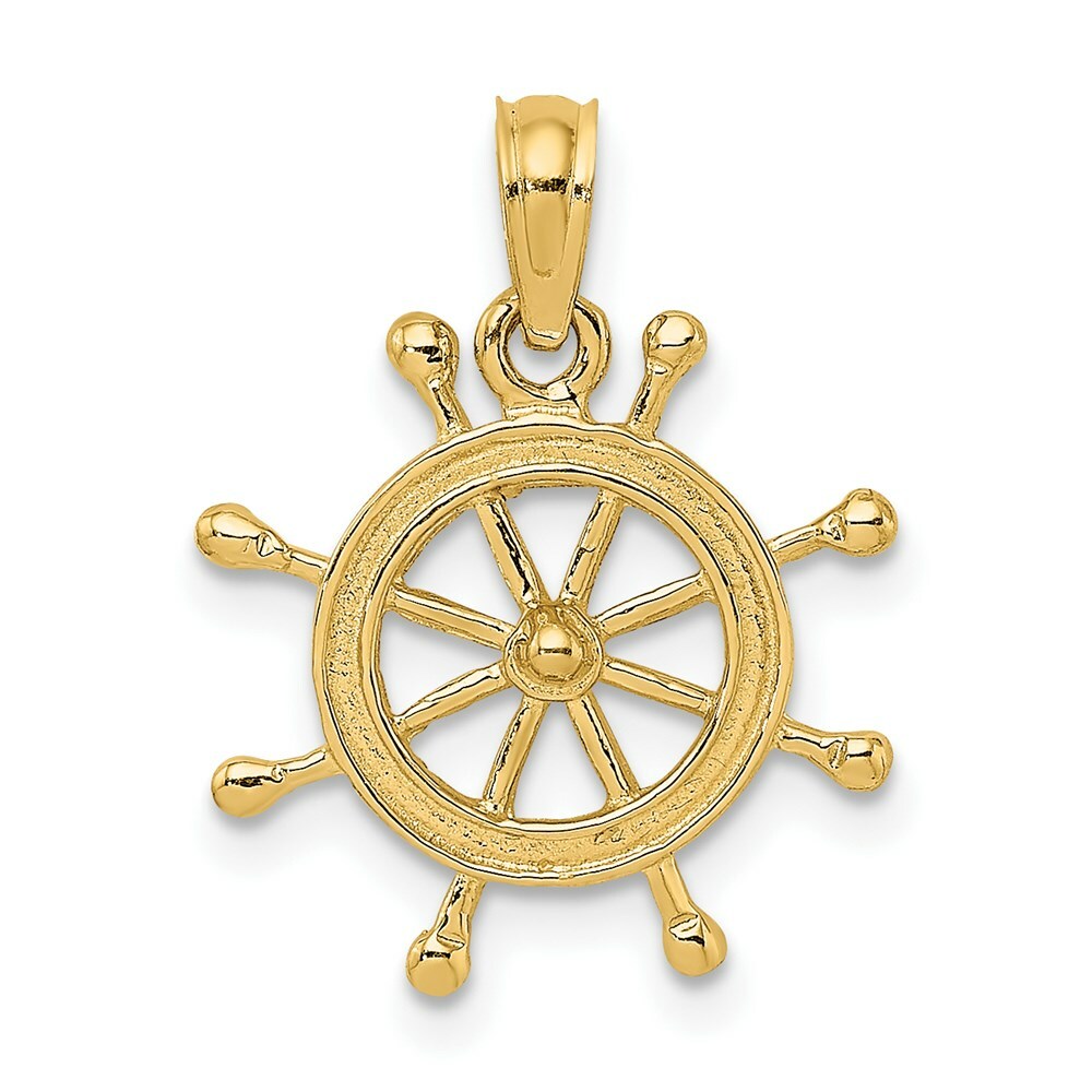 14K Yellow Gold 2-D Ship Wheel Charm Pendant