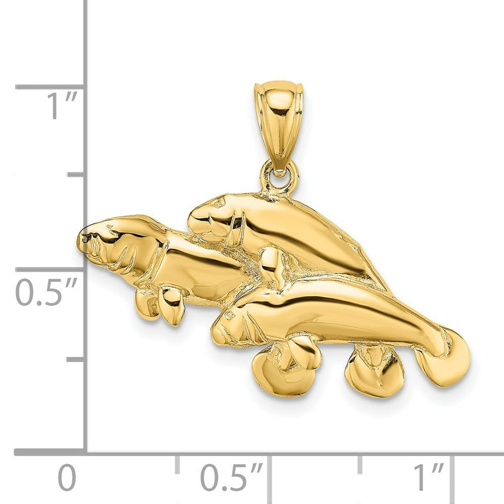 14K Yellow Gold 2-D & Polished Three Manatees Charm Pendant