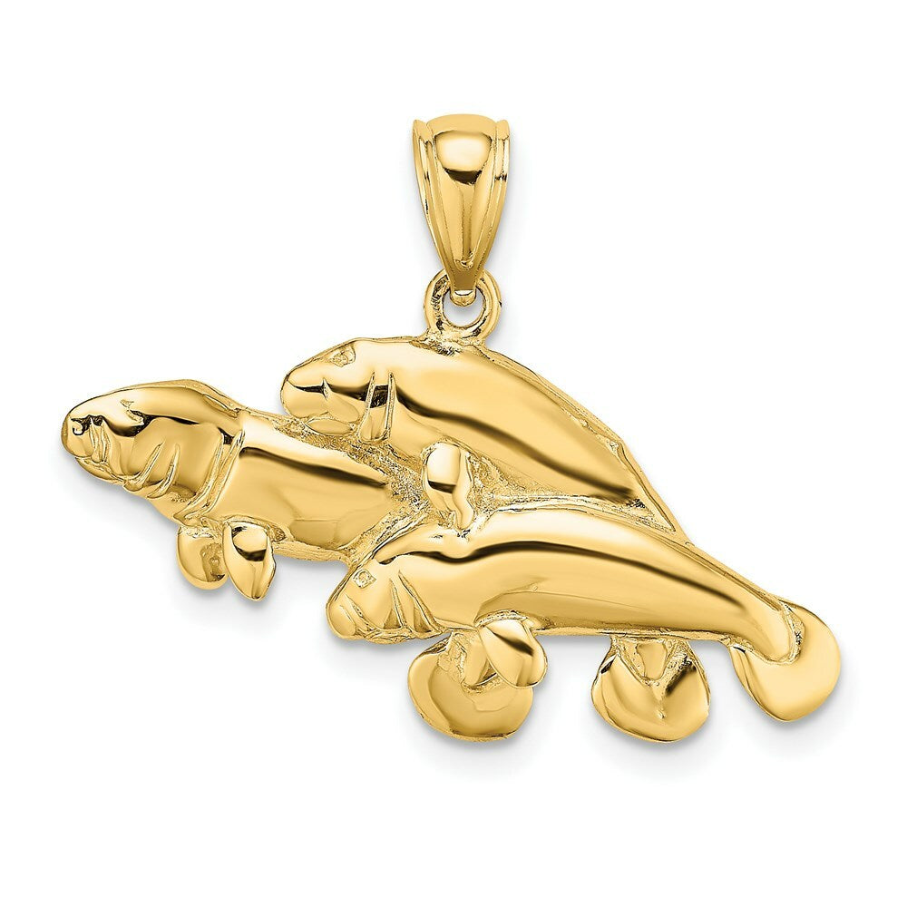 14K Yellow Gold 2-D & Polished Three Manatees Charm Pendant