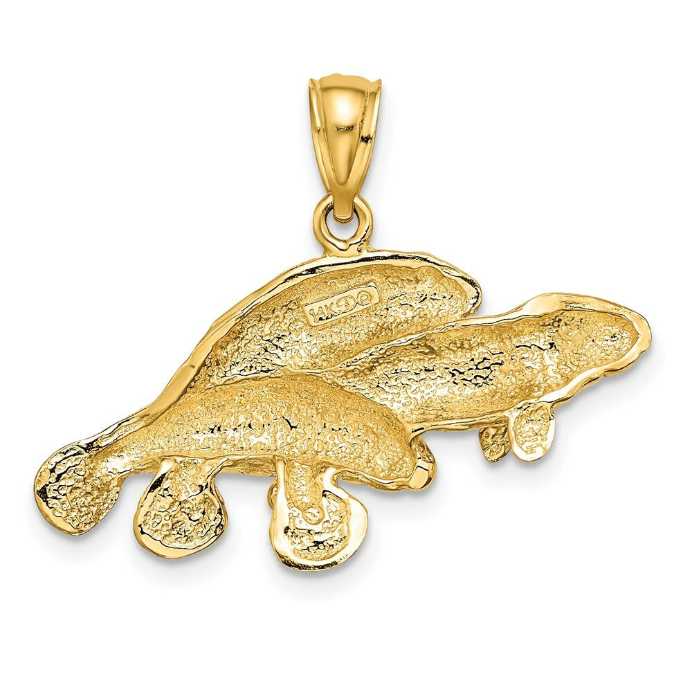 14K Yellow Gold 2-D & Polished Three Manatees Charm Pendant